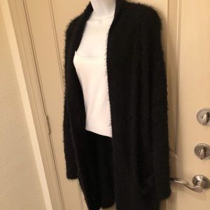 Knee-length Black Drapey Duster Cardigan